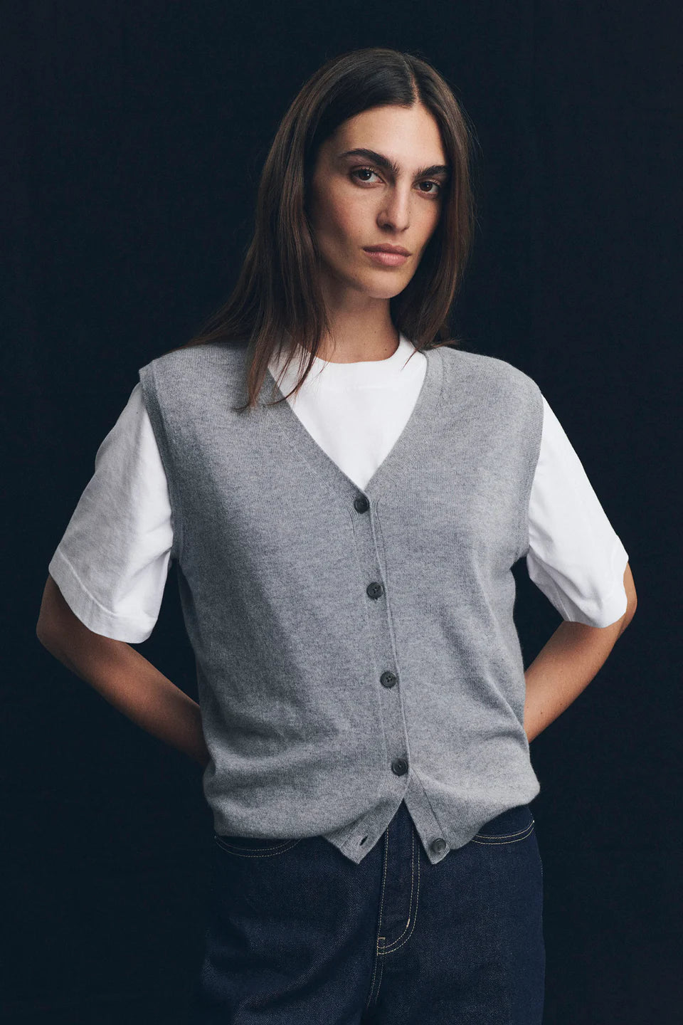 LARA CASHMERE KNIT TANK | GREY MARLE