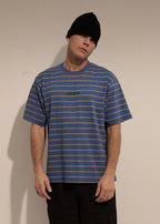 Afends Eureka Boxy Tee Slate Blue Stripe