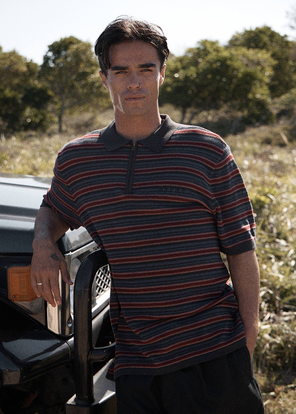 Afends Club Knit Polo Shirt Club Stripe 1