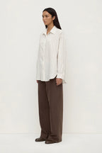 MAEVE LONGLINE SHIRT | TAUPE CREAM STRIPE
