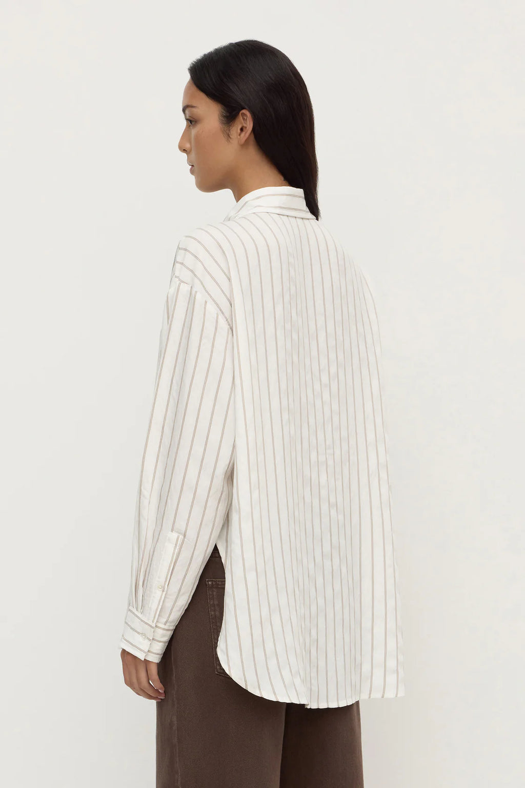 MAEVE LONGLINE SHIRT | TAUPE CREAM STRIPE