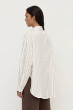 MAEVE LONGLINE SHIRT | TAUPE CREAM STRIPE