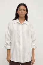 MAEVE LONGLINE SHIRT | TAUPE CREAM STRIPE