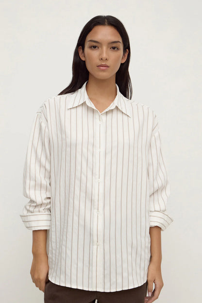 Assembly Label Maeve Longline Shirt Taupe Cream Stripe