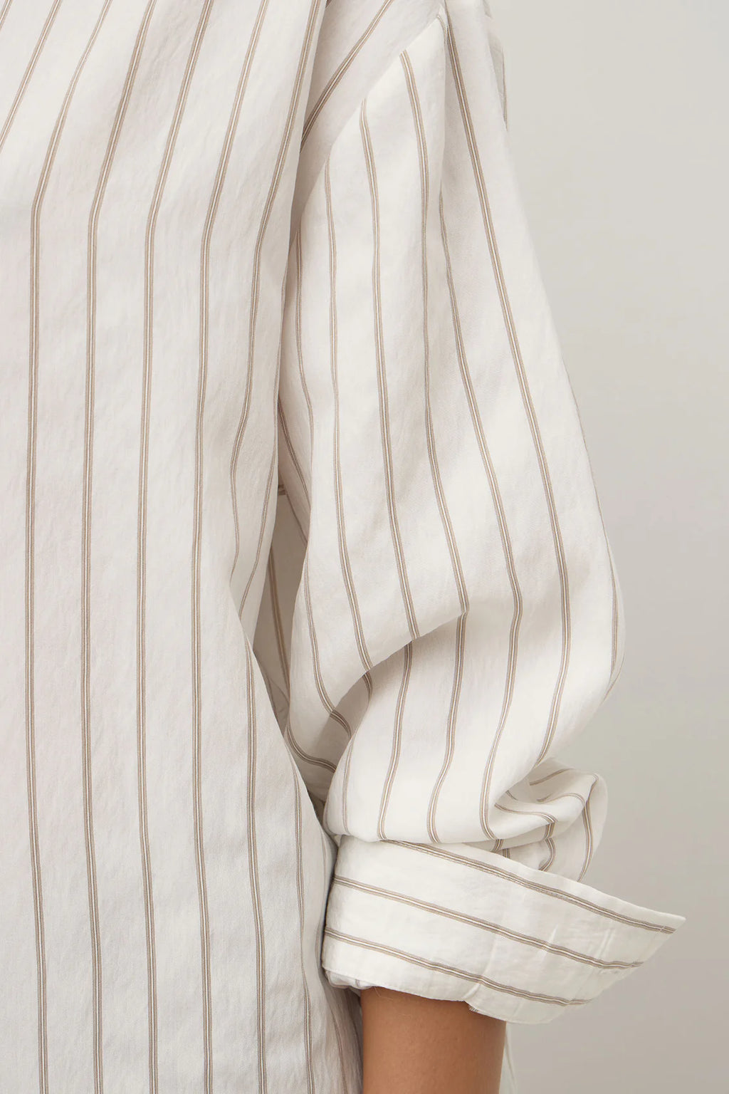 MAEVE LONGLINE SHIRT | TAUPE CREAM STRIPE