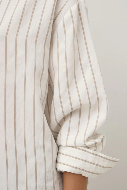 Assembly Label Maeve Longline Shirt Taupe Cream Stripe