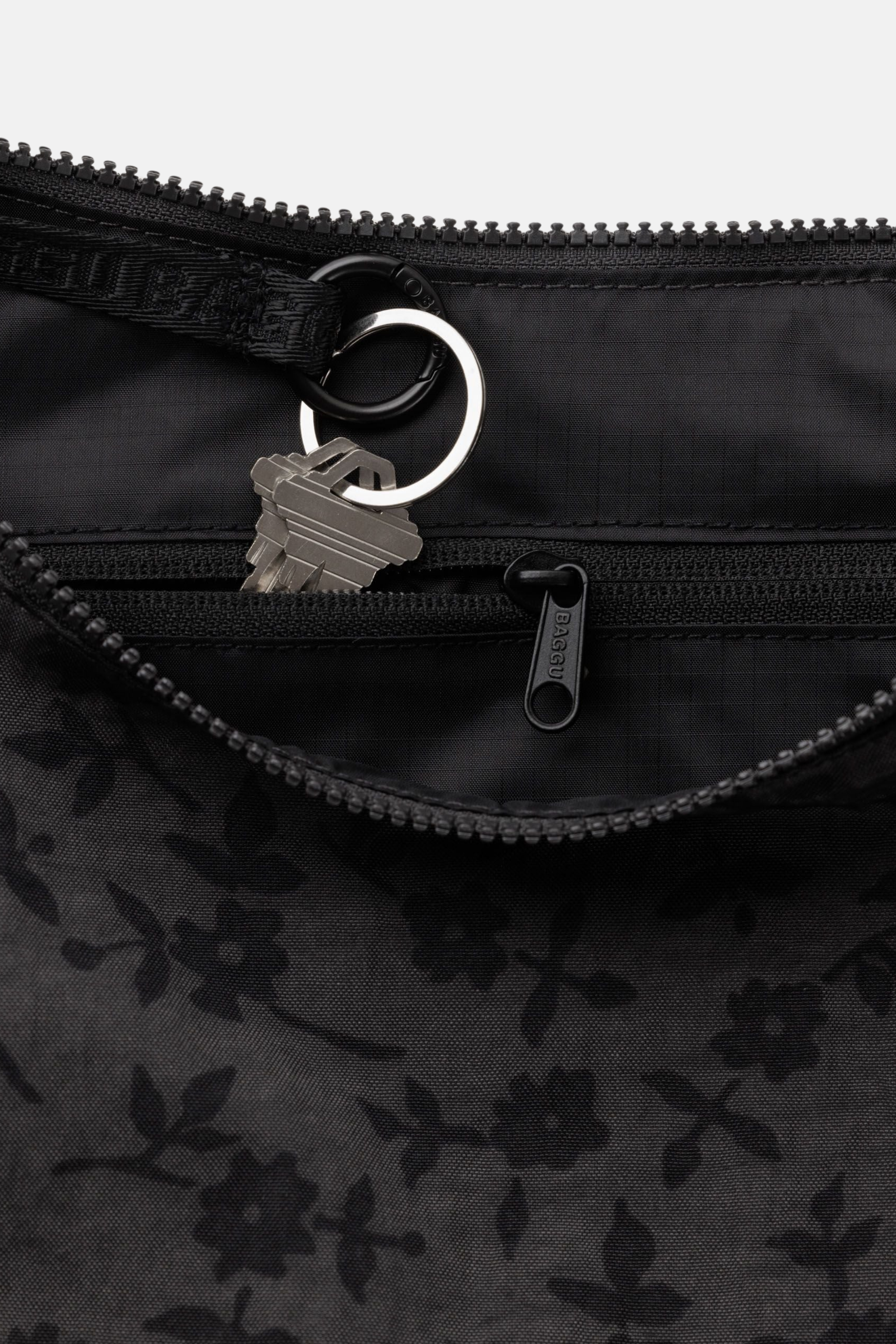 Baggu Medium Nylon Cresent Bag Charcoal Ditsy Floral