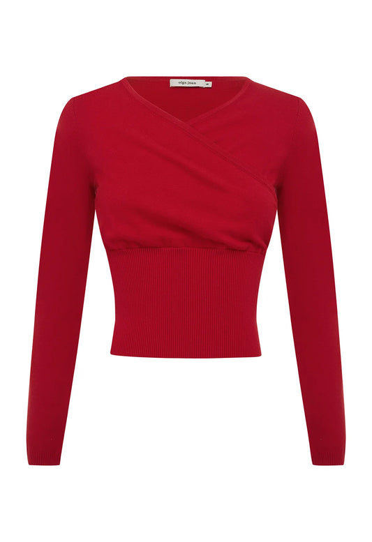 Olga Joan Mock Wrap Knit Top Rossa