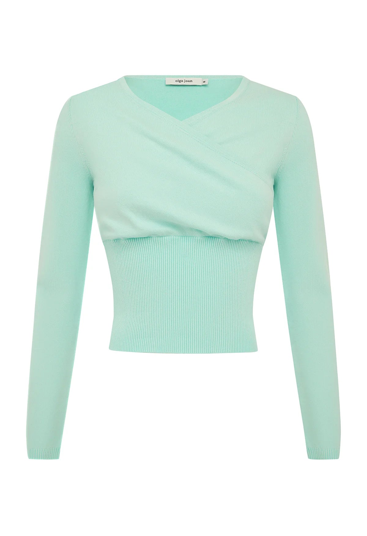 Olga Joan Mock Wrap Knit Top Seafoam