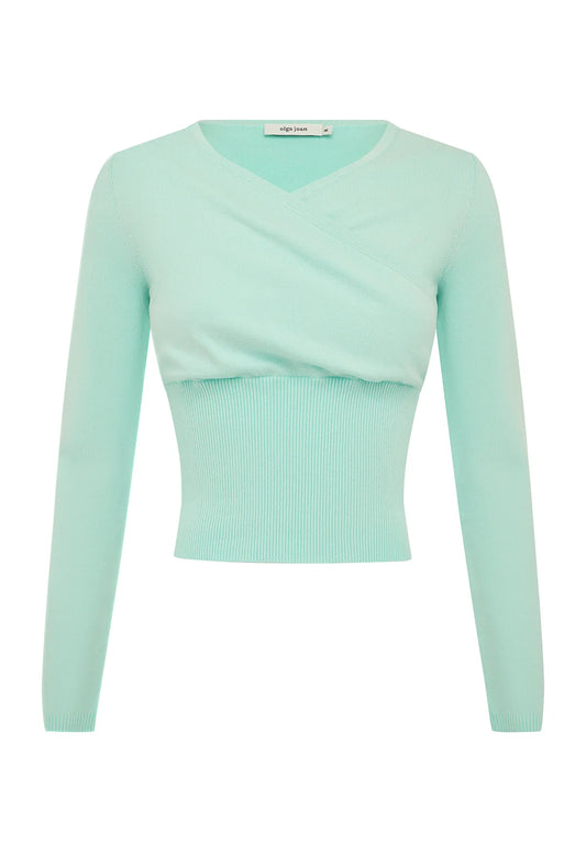 Olga Joan Mock Wrap Knit Top Seafoam