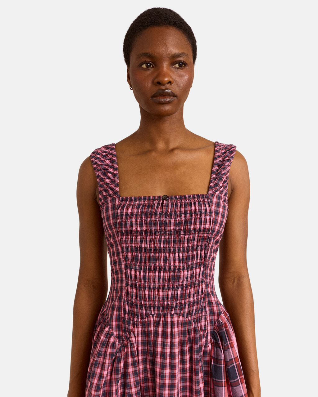 Damson Madder Molly Midi Dress Magenta Check