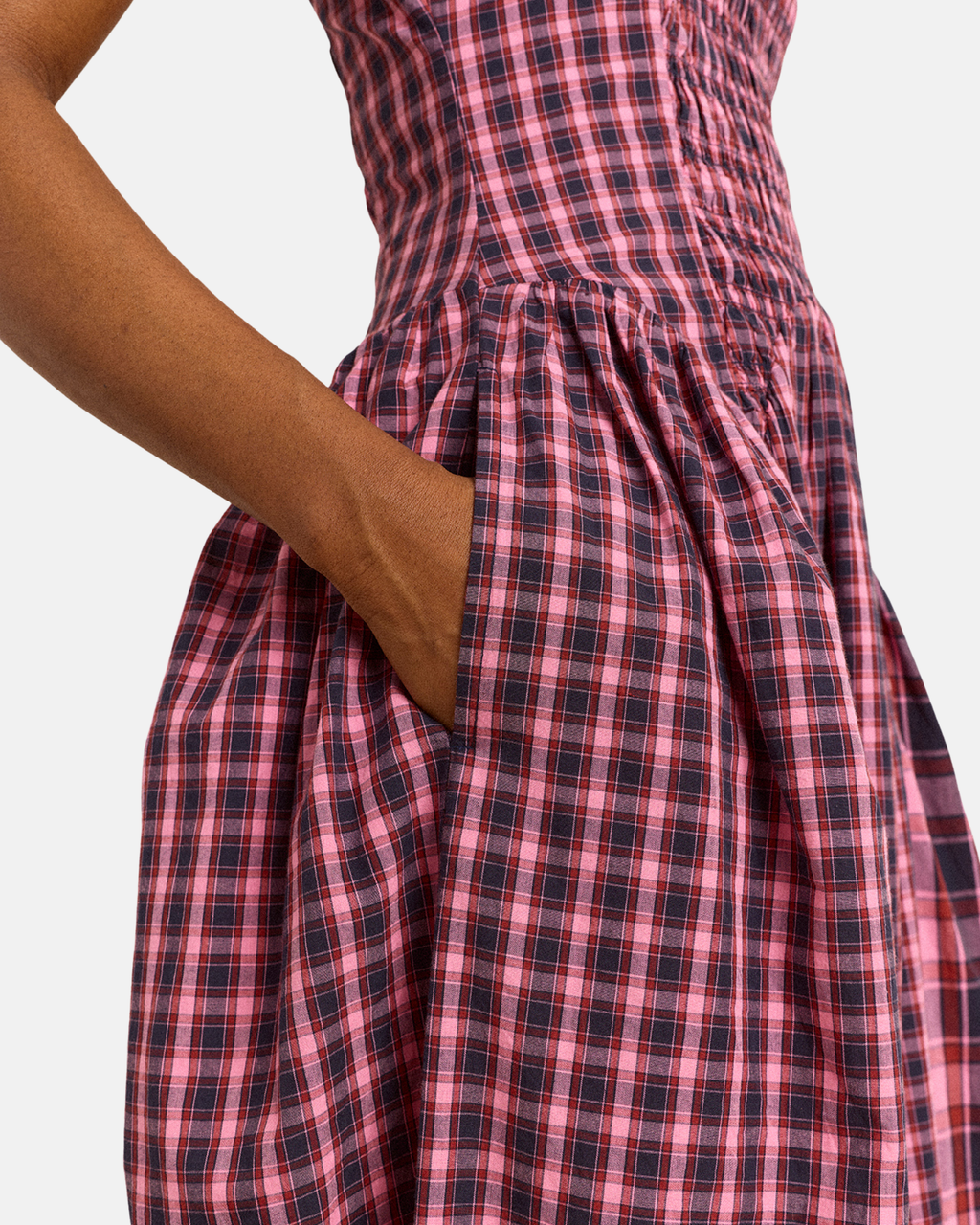 Damson Madder Molly Midi Dress Magenta Check