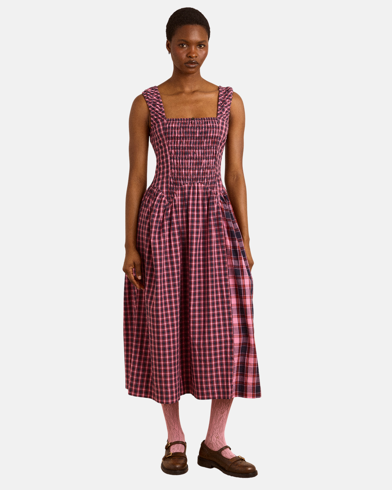 Damson Madder Molly Midi Dress Magenta Check