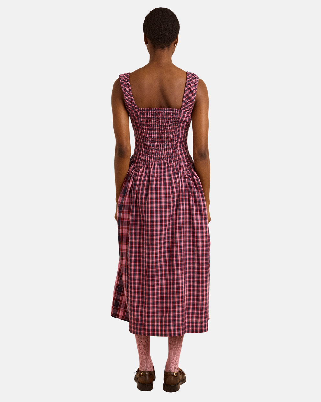 Damson Madder Molly Midi Dress Magenta Check