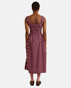 Damson Madder Molly Midi Dress Magenta Check