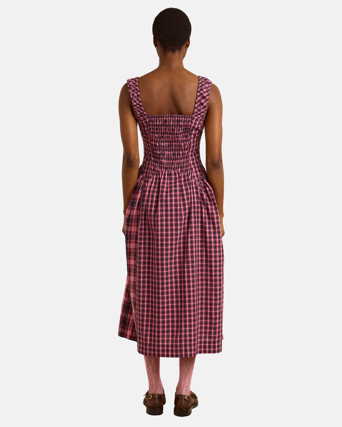 Damson Madder Molly Midi Dress Magenta Check