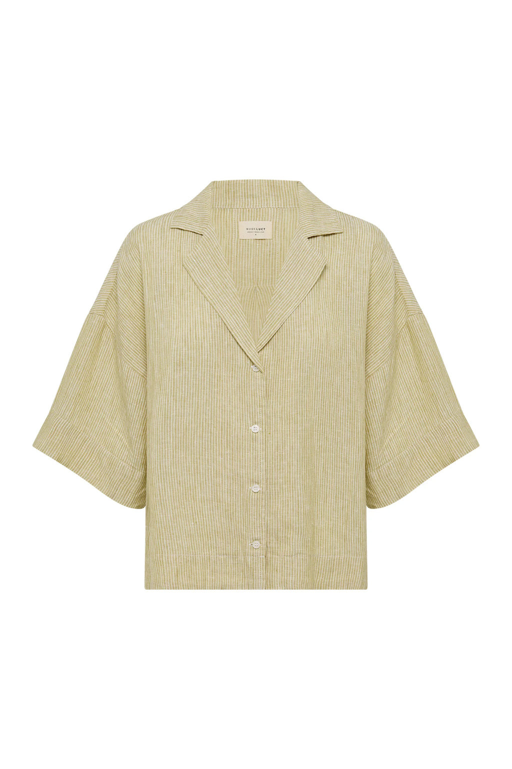 LOUNGE STRIPE LINEN SHIRT | MOSS STRIPE