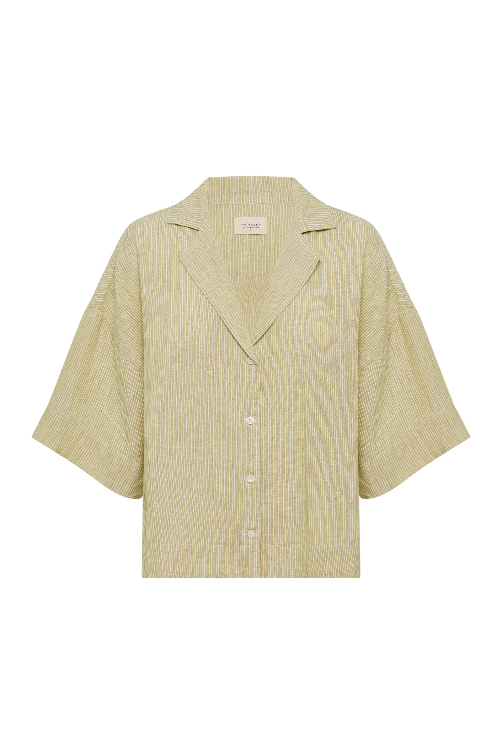 LOUNGE STRIPE LINEN SHIRT | MOSS STRIPE