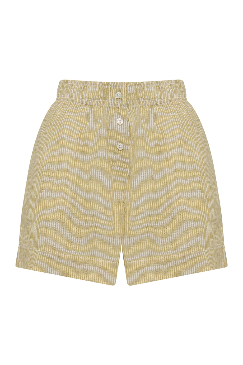 LOUNGE STRIPE LINEN SHORT | MOSS STRIPE