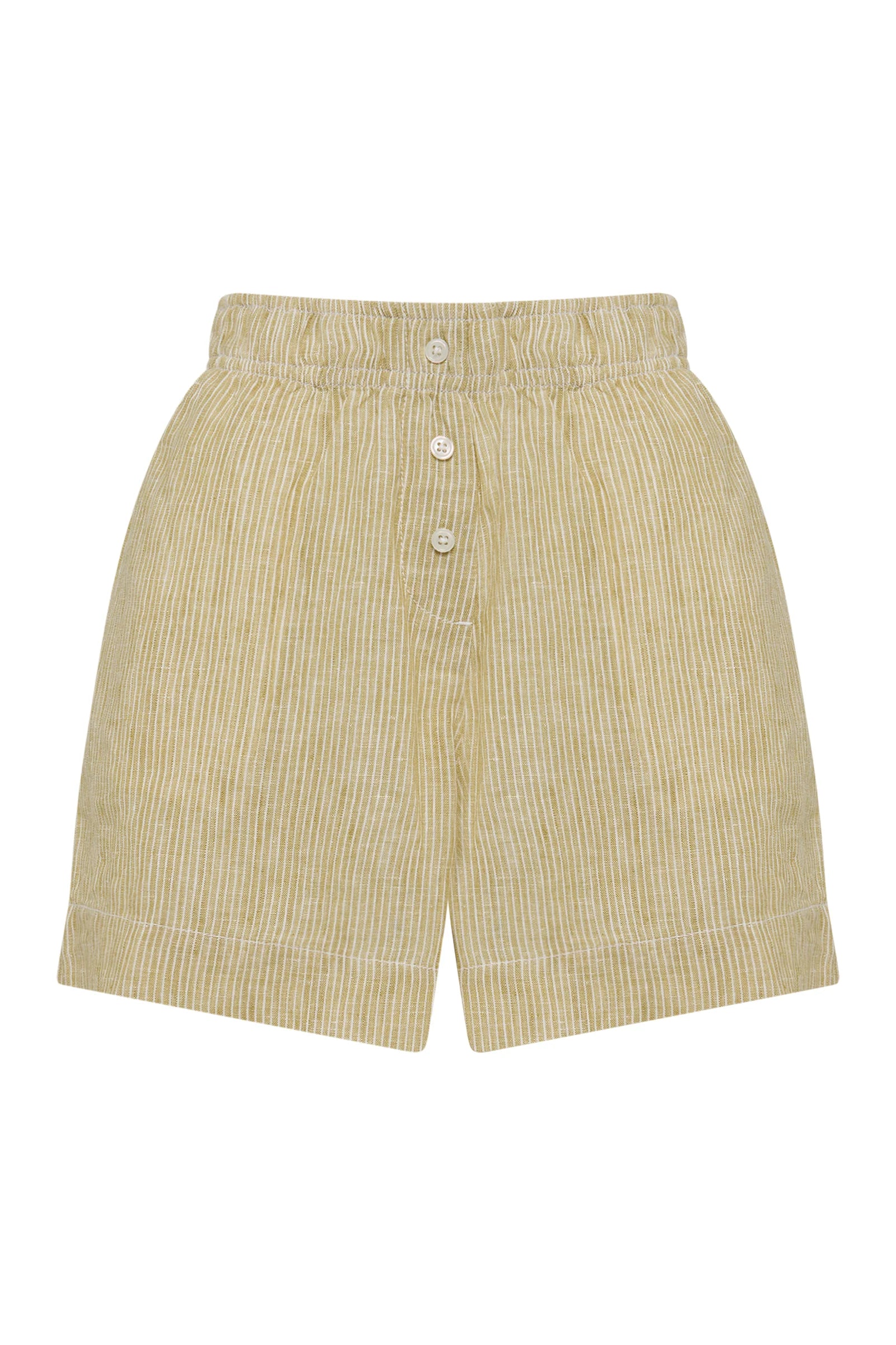 LOUNGE STRIPE LINEN SHORT | MOSS STRIPE