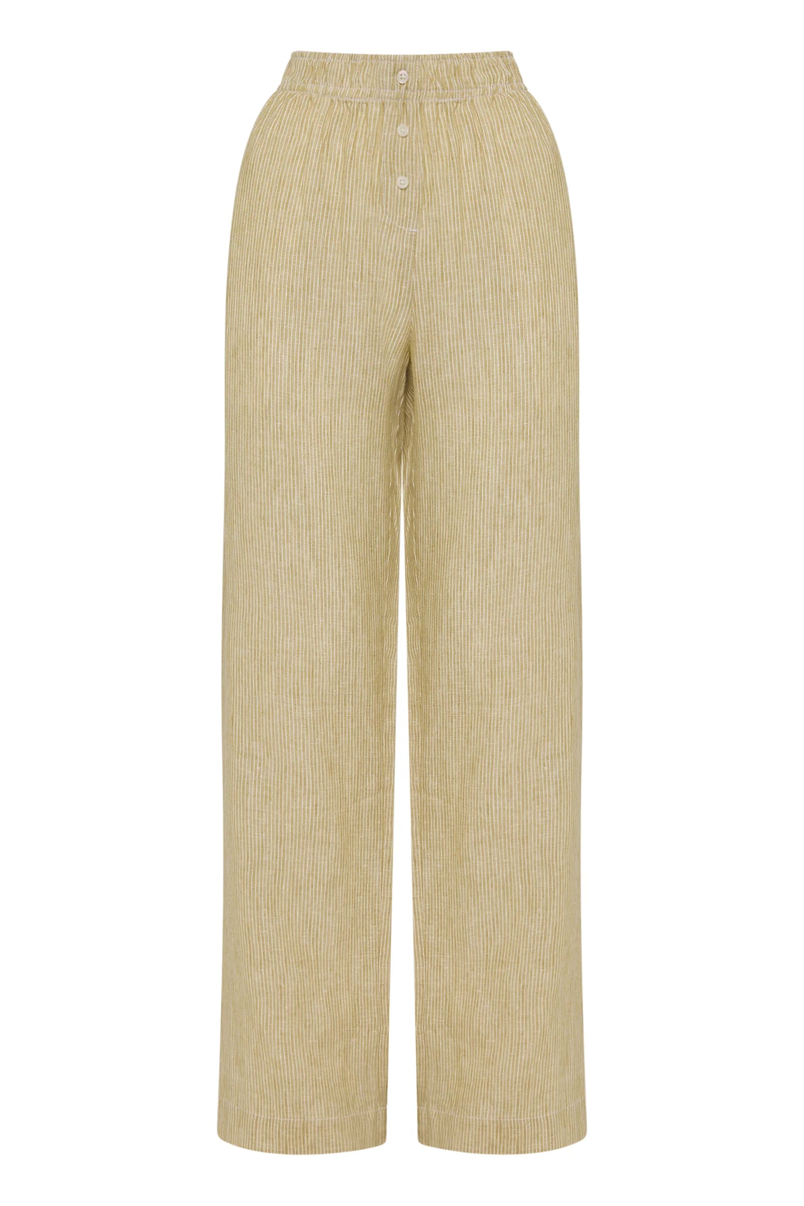 LOUNGE STRIPE LINEN PANT | MOSS STRIPE