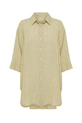 LOUNGE STRIPE LINEN LONG SHIRT | MOSS STRIPE