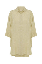 LOUNGE STRIPE LINEN LONG SHIRT | MOSS STRIPE