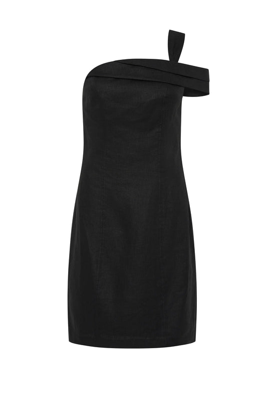 REESE LINEN MINI DRESS | BLACK