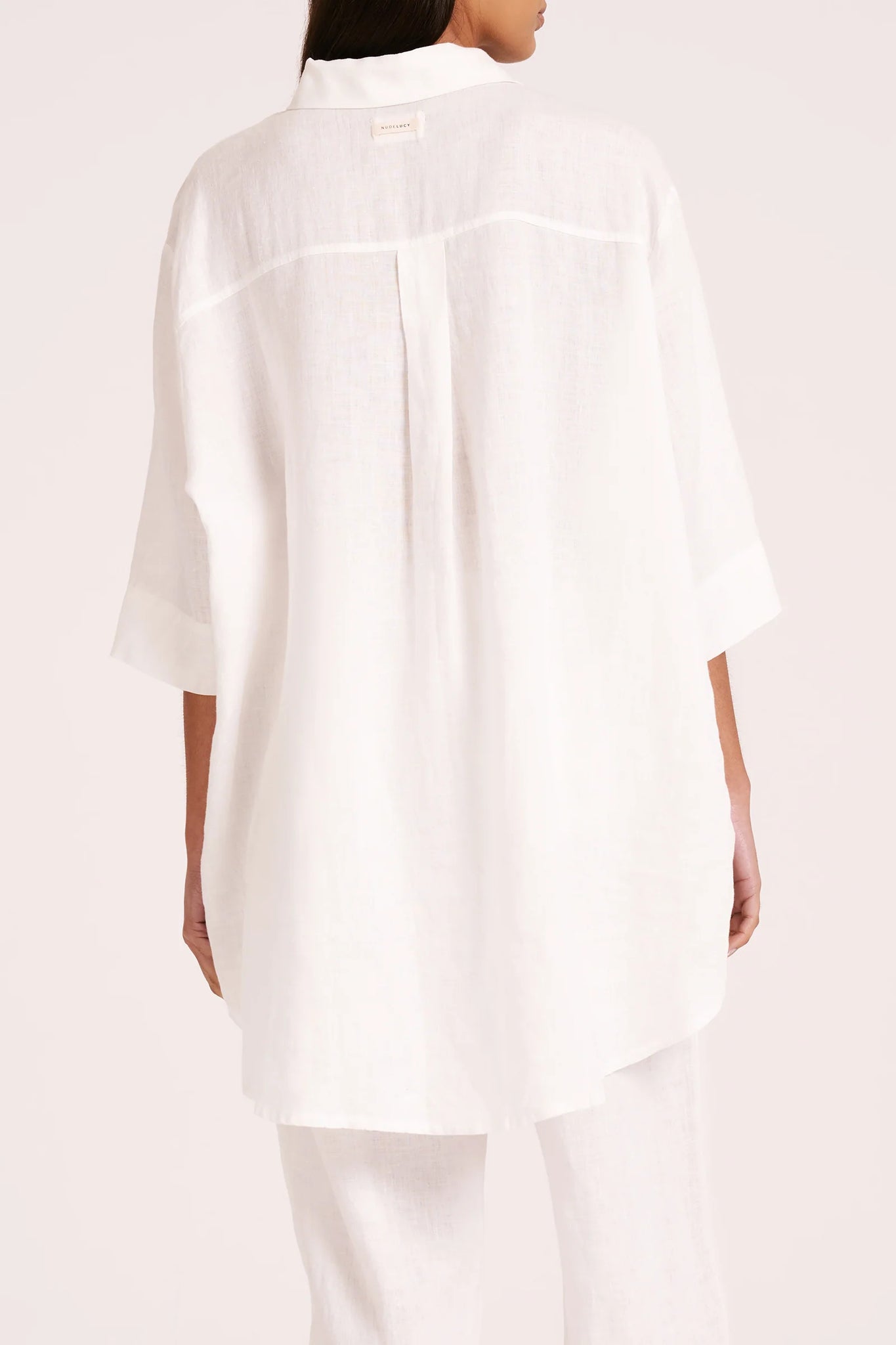 LOUNGE LINEN LONGLINE SHIRT | WHITE