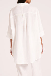 LOUNGE LINEN LONGLINE SHIRT | WHITE