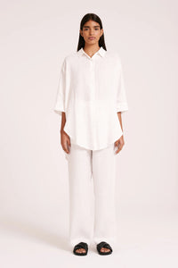 LOUNGE LINEN LONGLINE SHIRT | WHITE