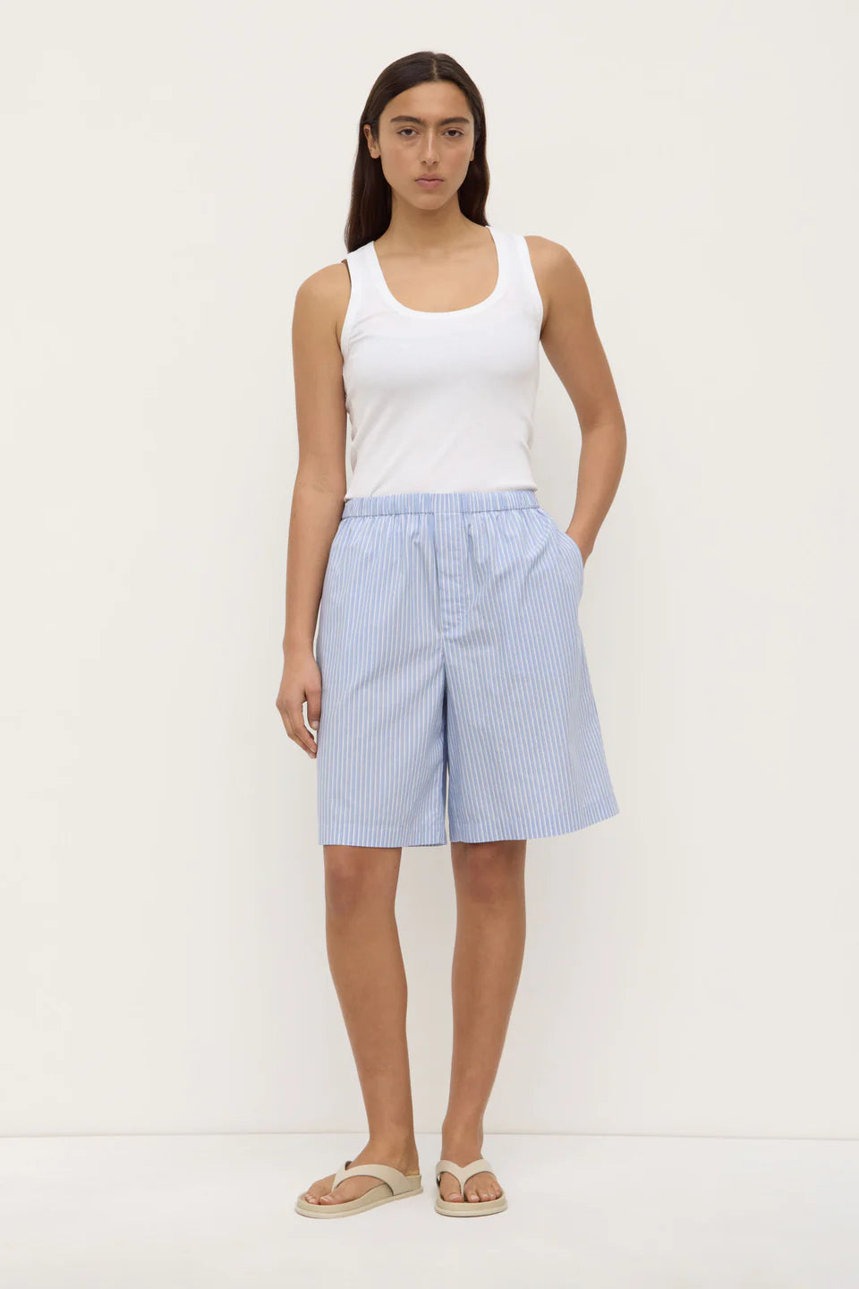 NIXIE STRIPE LONGLINE SHORT | BLUE/WHITE STRIPE