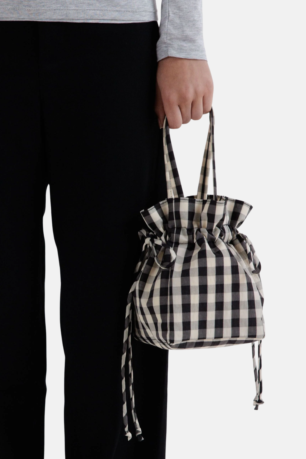 Baggu Nylon Drawstring Bag Black and Cream Gingham
