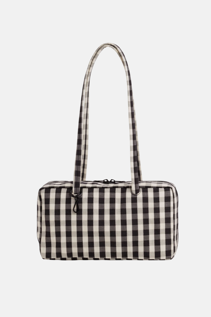 Nylon Bowler Bag Black and Cream Gingham