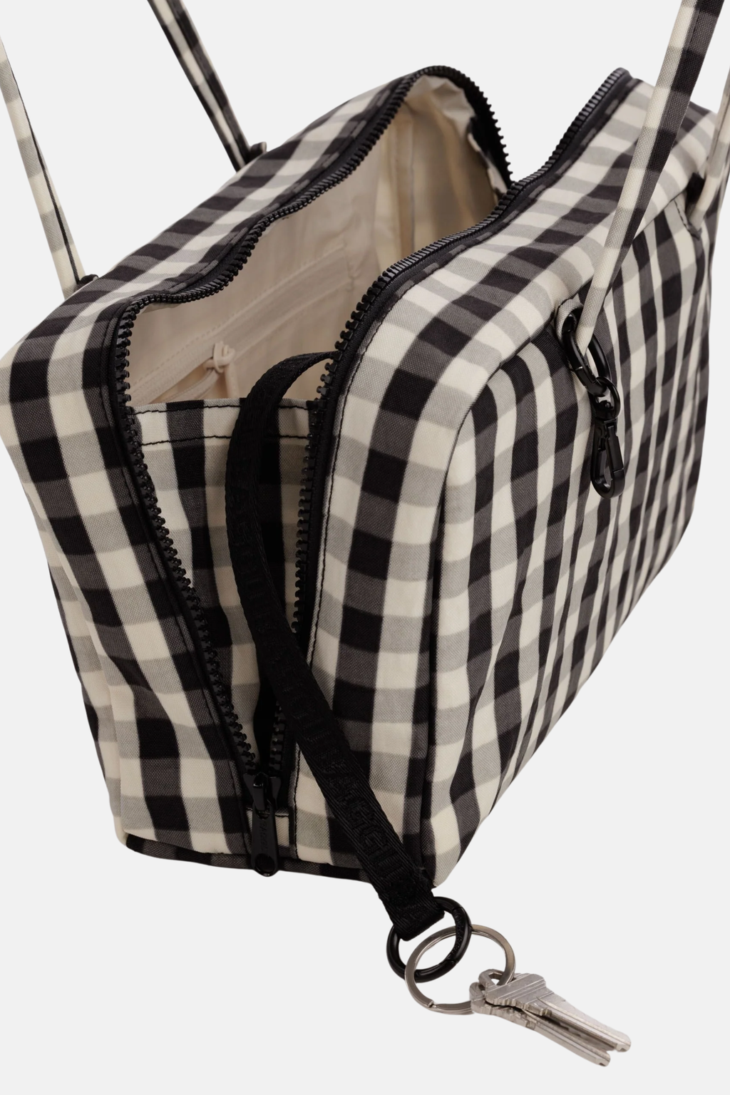 Nylon Bowler Bag Black and Cream Gingham