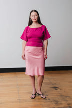 BARDOT RUCHED TOP | MAGENTA