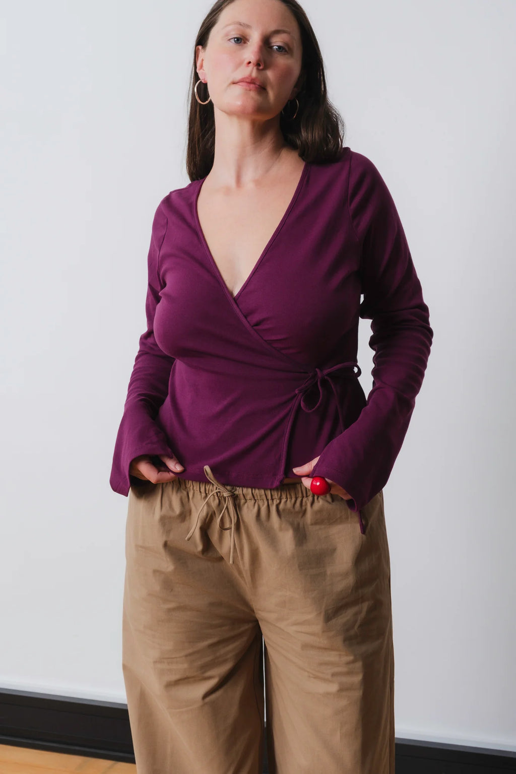 LONG SLEEVE WRAP TOP | AUBERGINE