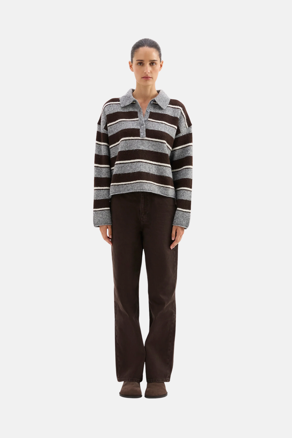 MAIA RUGBY KNIT | CHARCOAL STRIPE