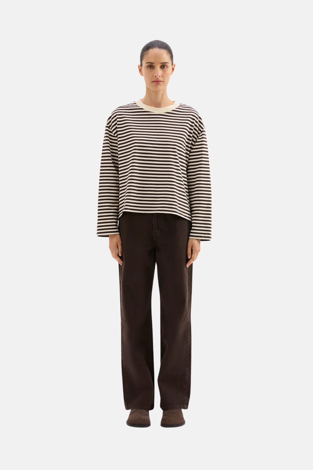 ORGANIC STRIPE LS TEE | ESPRESSO STRIPE