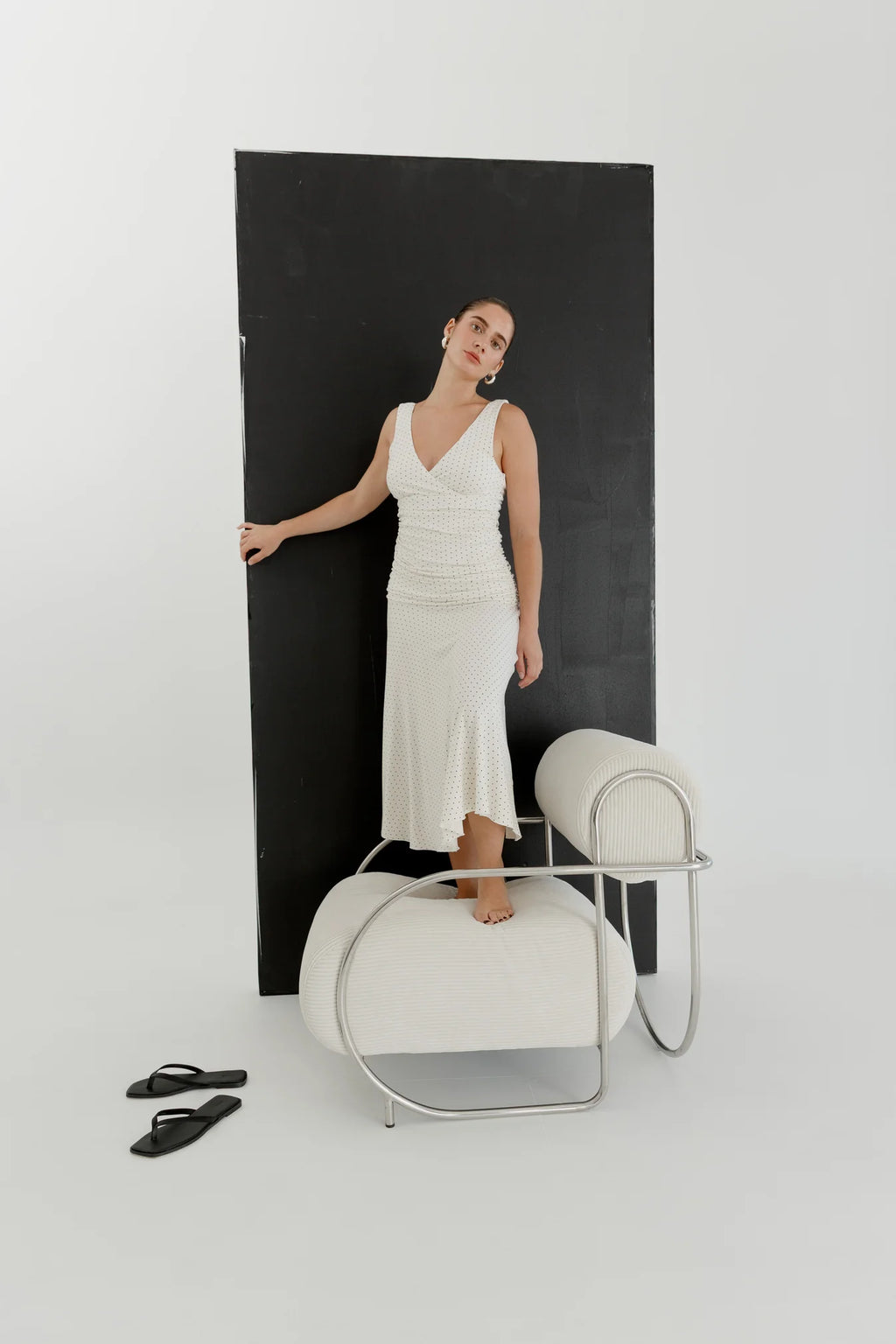 RUCHED PLUNGE JERSY DRESS | POIS BIANCA