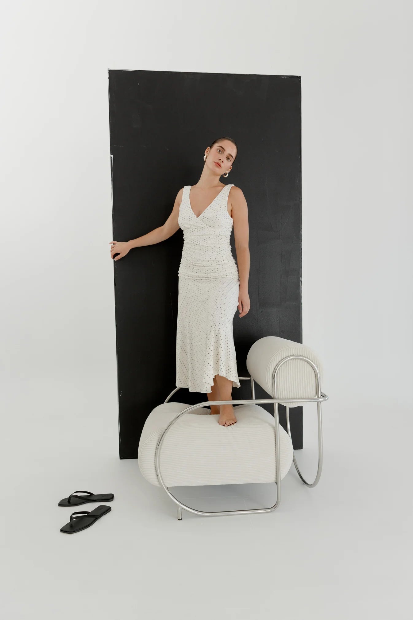 RUCHED PLUNGE JERSY DRESS | POIS BIANCA