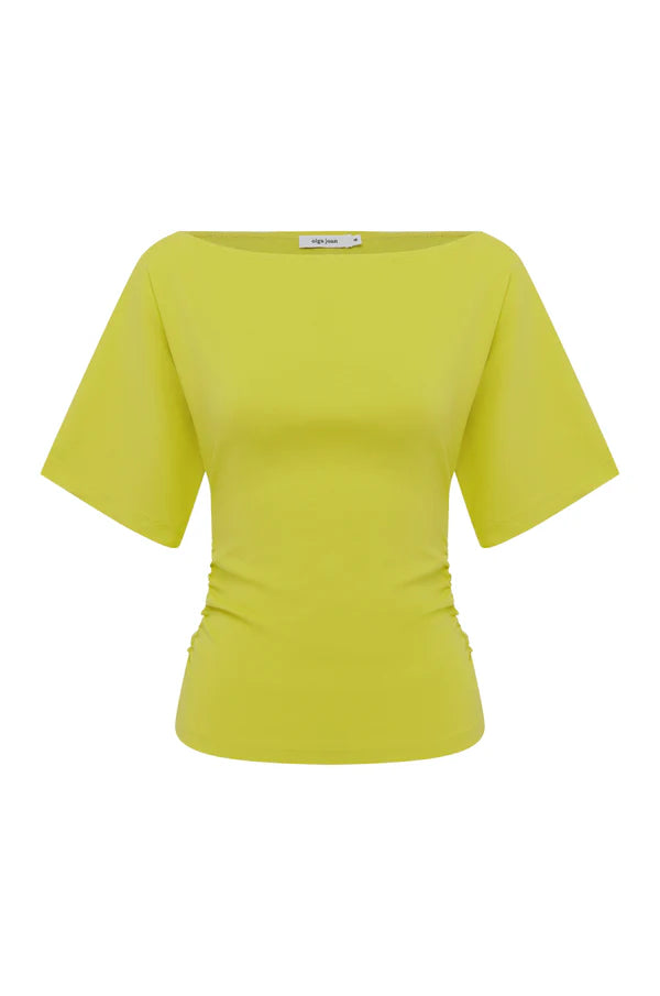 BARDOT RUCHED TOP | CHARTREUSE