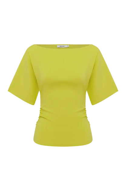 Olga Joan Bardot Ruched Top Chartreuse