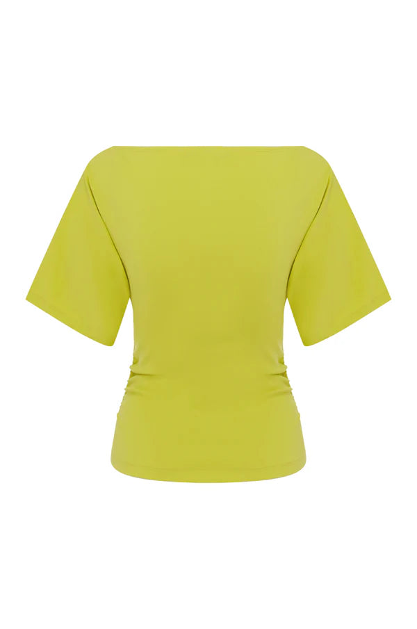 BARDOT RUCHED TOP | CHARTREUSE