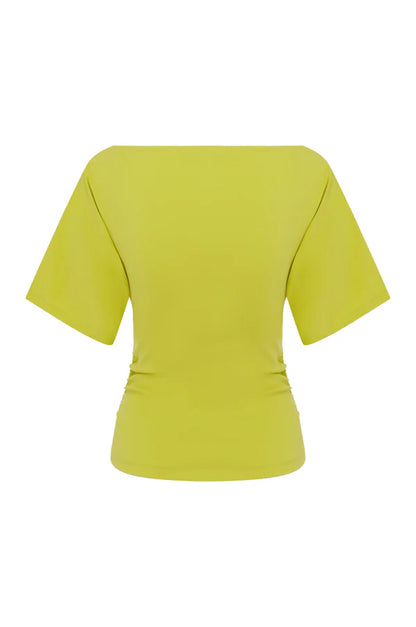 Olga Joan Bardot Ruched Top Chartreuse