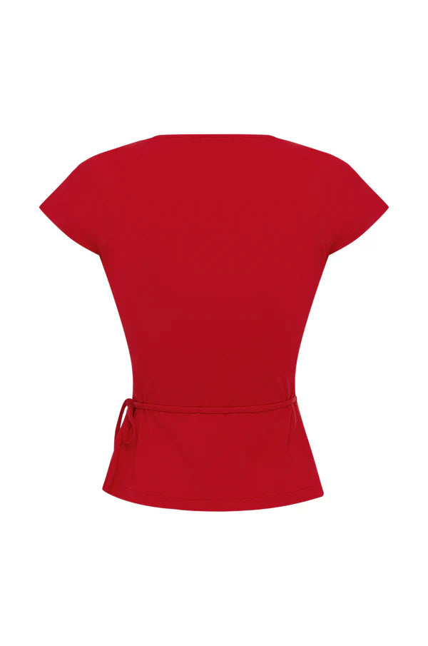 CAP-SLEEVE WRAP TOP | POMODORO