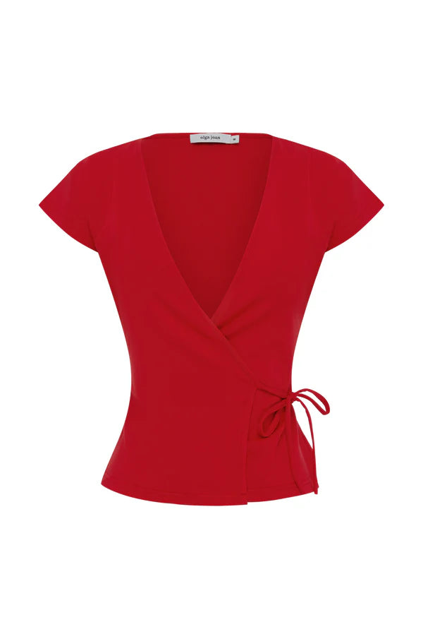 CAP-SLEEVE WRAP TOP | POMODORO