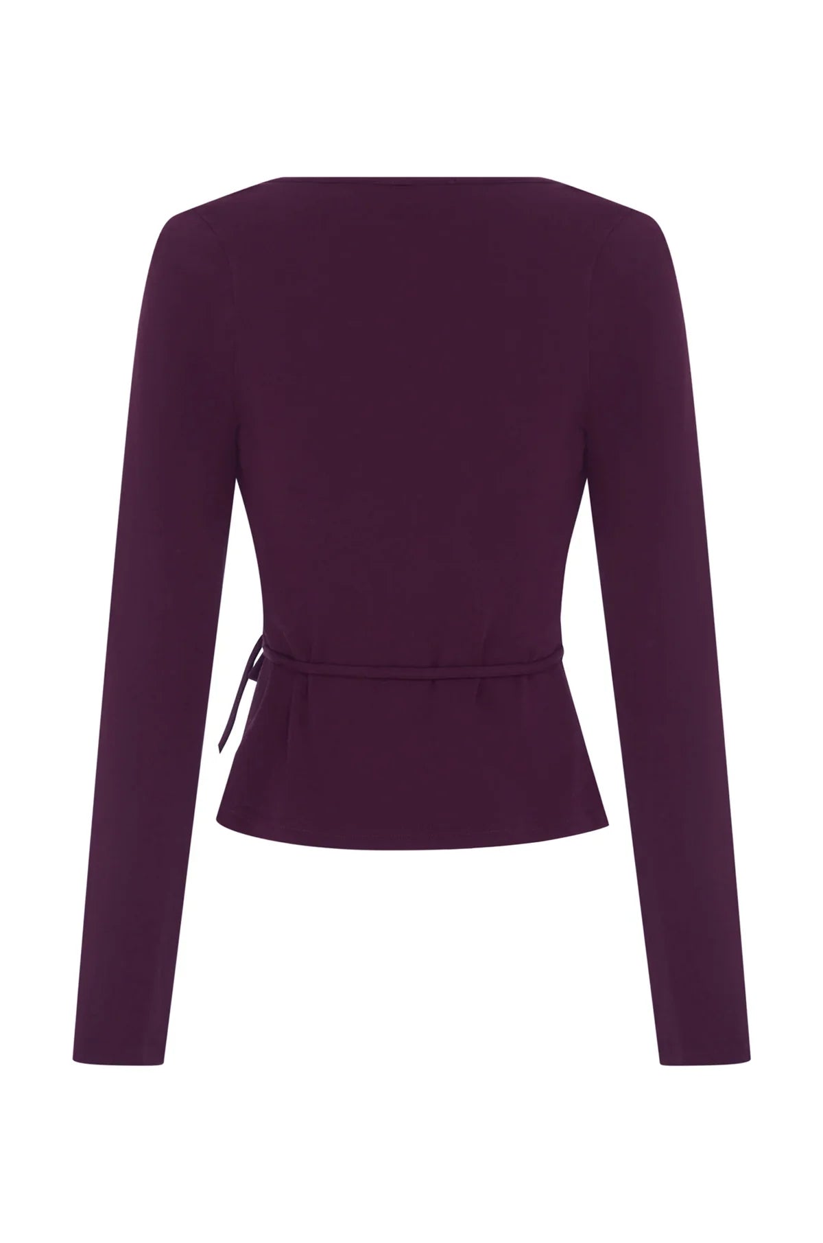 LONG SLEEVE WRAP TOP | AUBERGINE