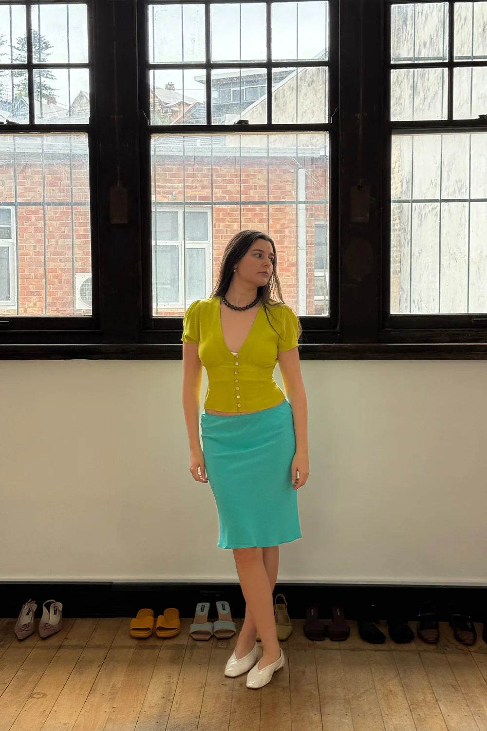 Olga Joan Bias Knee Skirt Turchese