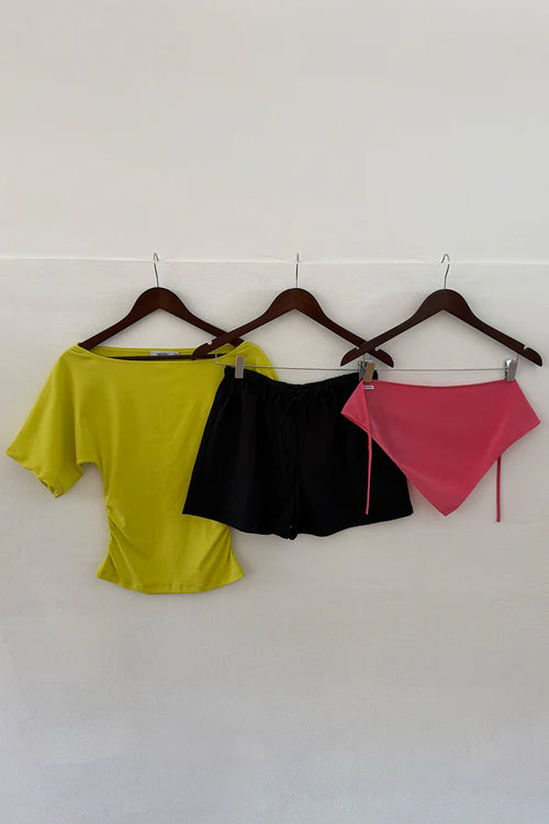 BARDOT RUCHED TOP | CHARTREUSE